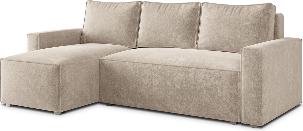 Masseno Narożnik POTARO z funkcją spania i pojemnikiem na pościel Narozniki L, Rozkładana sofa - Kremowy, LUMO 55