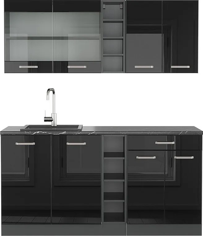 Pojedyncza kuchnia czarny/antracyt o wysokim połysku 160x60x81.6 r-line