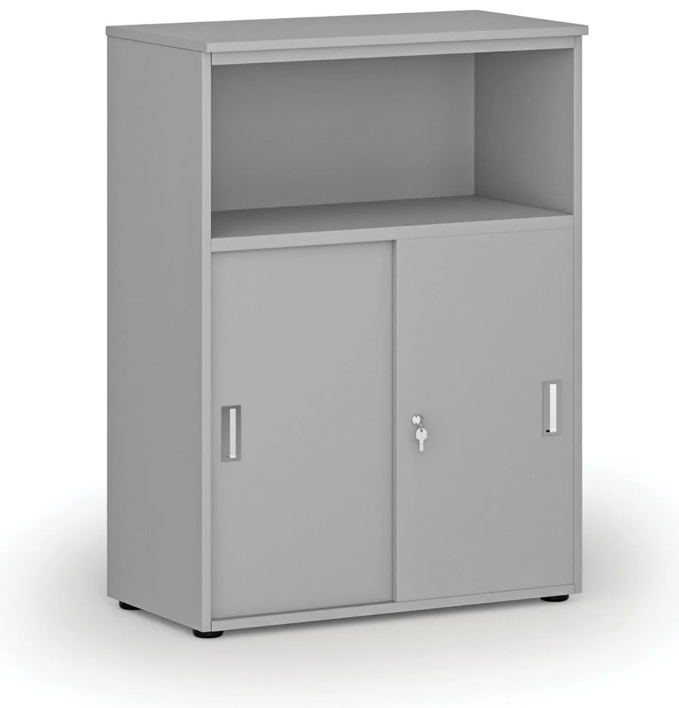 Szafa biurowa kombinowana z drzwiami przesuwnymi PRIMO GRAY, 800 x 420 x 1087 mm, szary