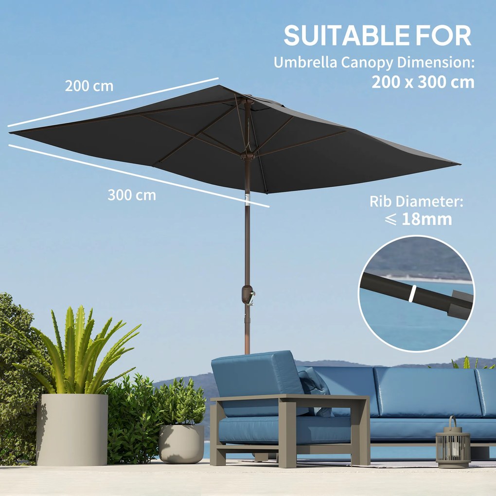 Outsunny Pokrowiec zamienny na parasol 2 x 3 m 6 żeber UV50+ i wodoodporny pokrycie parasola tarasowego | Aosom PL