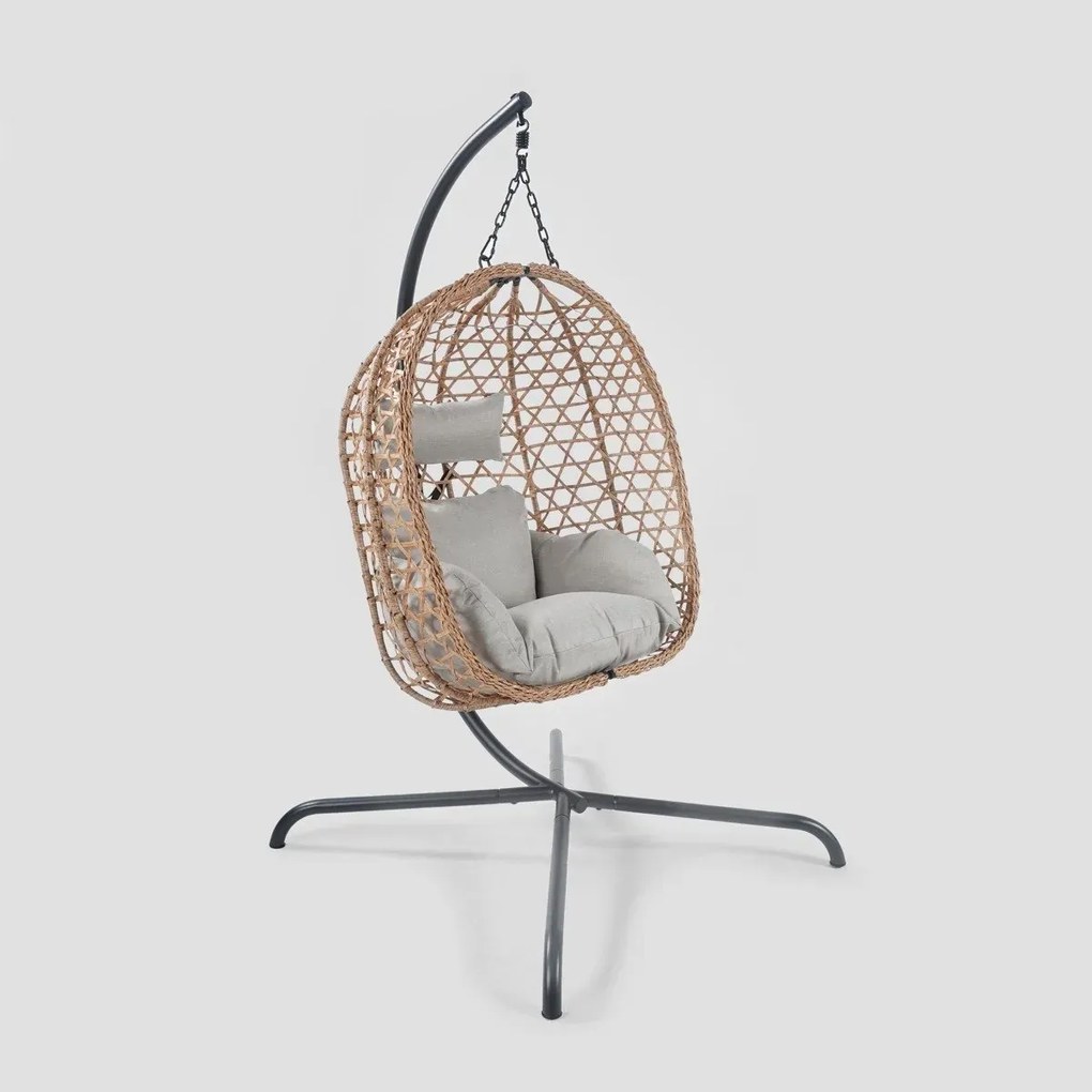 Huśtawka NIDO na metalowym stelażu naturalna 104x106x184 cm HOMLA