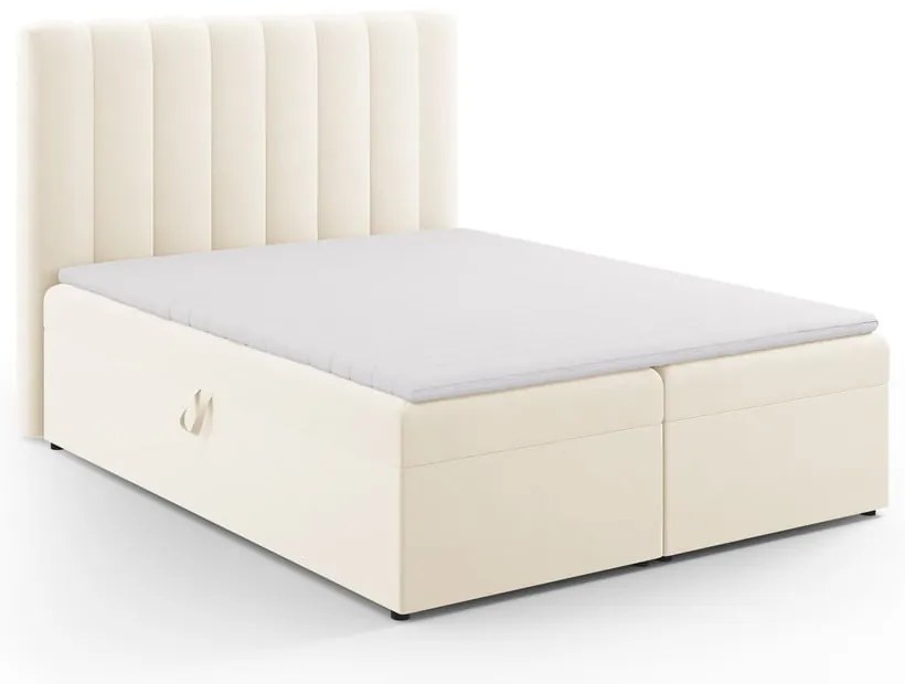 Beżowe łóżko boxspring ze schowkiem 160x200 cm Gina – Milo Casa
