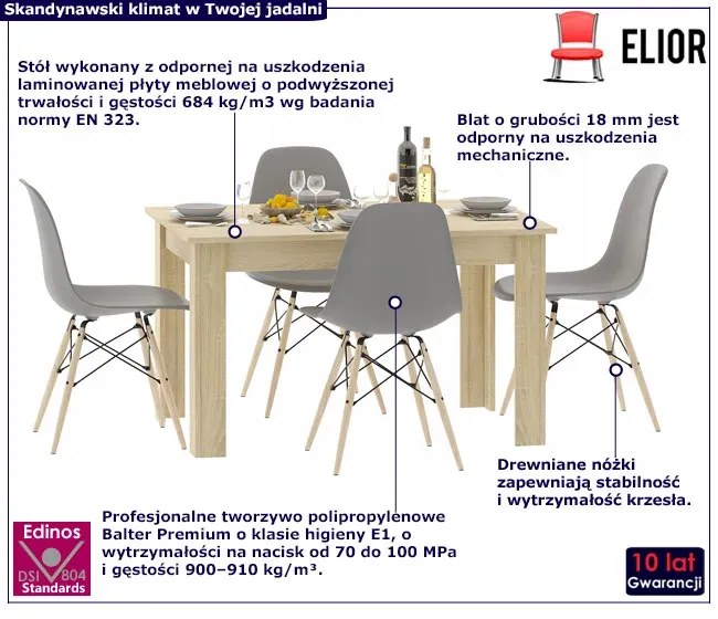 Zestaw stół dąb sonoma i cztery szare krzesła N3-L44