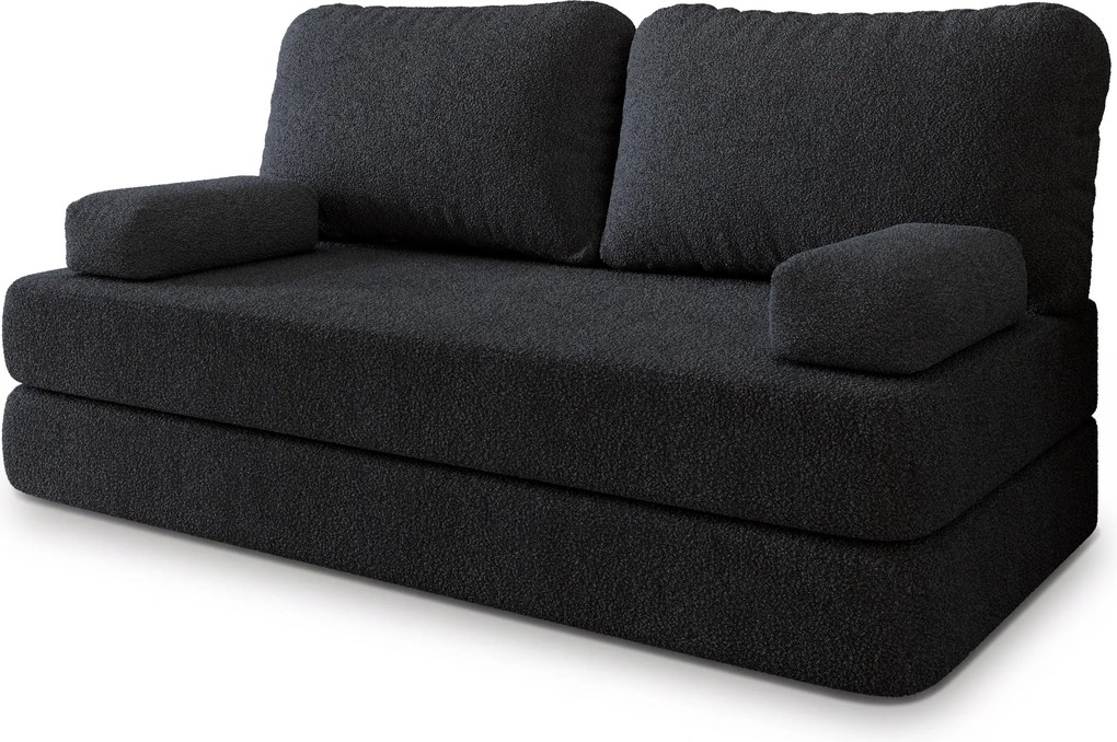 Masseno Sofa piankowa NIKSI z funkcją spania, Kanapa z pianki do salonu, Bezmontażowa, Tkanina bucle – Czarny QUELLE 100