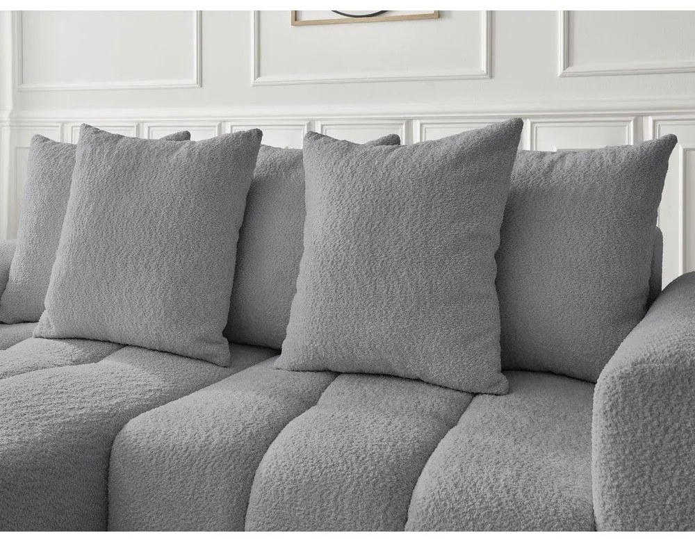 Szary rozkładany narożnik z materiału bouclé ze schowkiem (lewostronny/z szezlongiem) Roxelane – Bobochic Paris