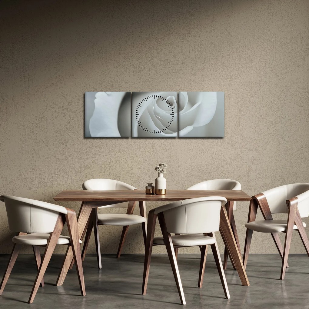 Obraz - Biała róża (z zegarem) (90x30 cm)