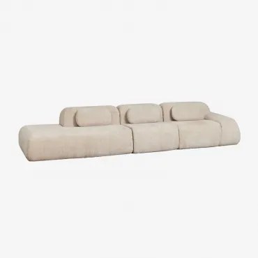 Sofa Modułowy Narożny 3-częściowy Z Lewym Szezlongiem Z Weluru Merida, Pakowany Próżniowo Szenila Gruba Beż Tapioka - Sklum