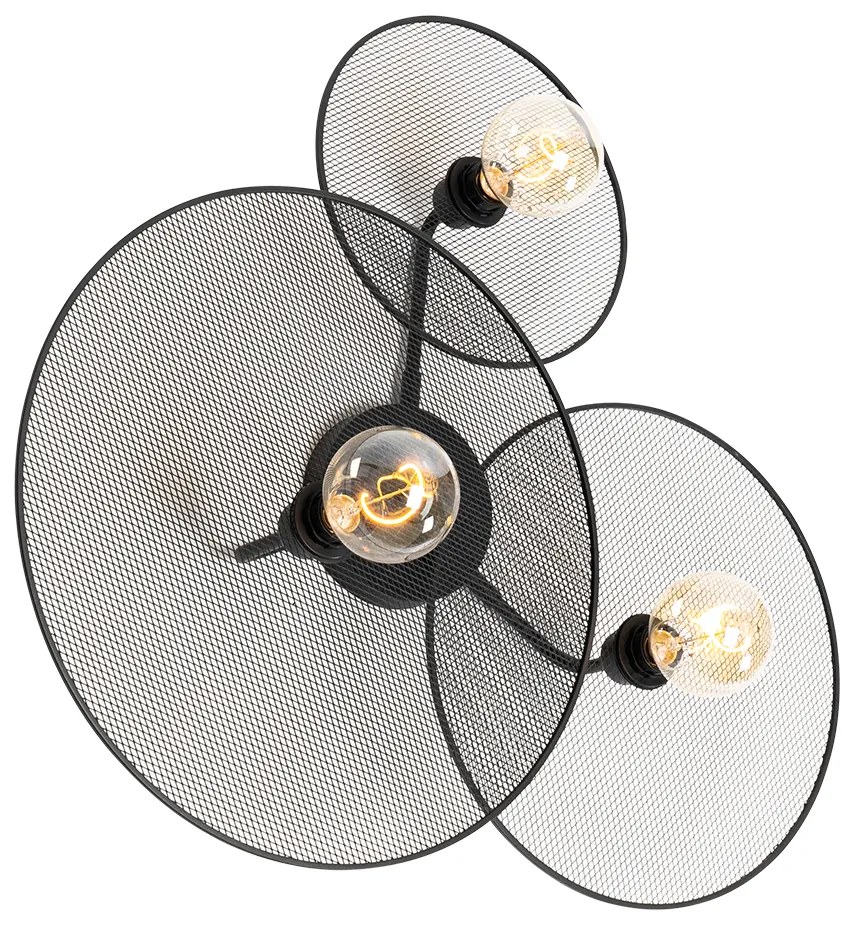 Designerska lampa ścienna czarna z siatką 3-punktowa - JaneDesignerski Oswietlenie wewnetrzne