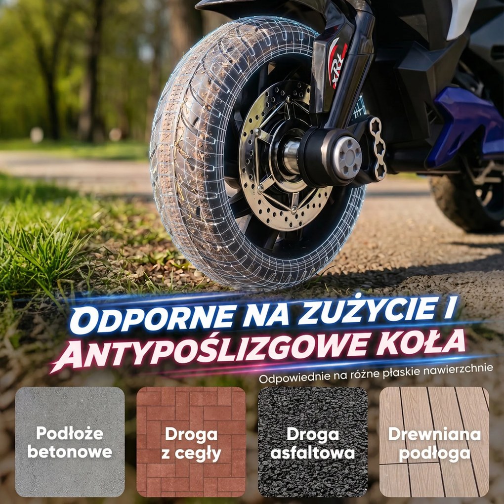HOMCOM Elektryczny motocykl dla dzieci, z światłami i dźwiękami, 3 km/h, ładowany, plastik i metal, Niebiesko-Czerwony