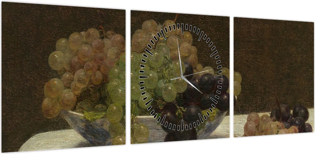Obraz - Henri Fantin-Latour, Still Life with Grapes and a Carnation, reprodukcje (z zegarem) (90x30 cm)