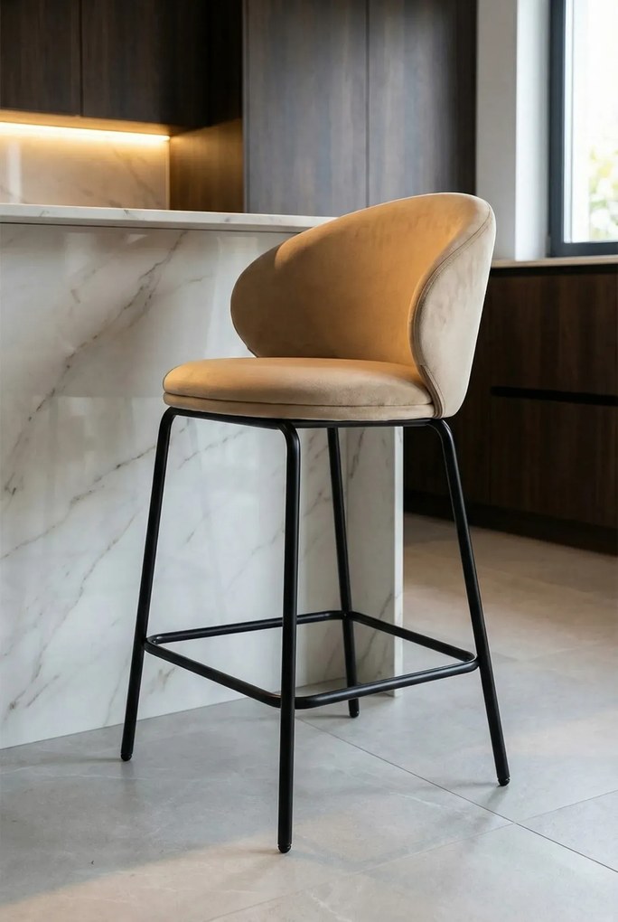 Beżowe barowe krzesło z oparciem C1-B11