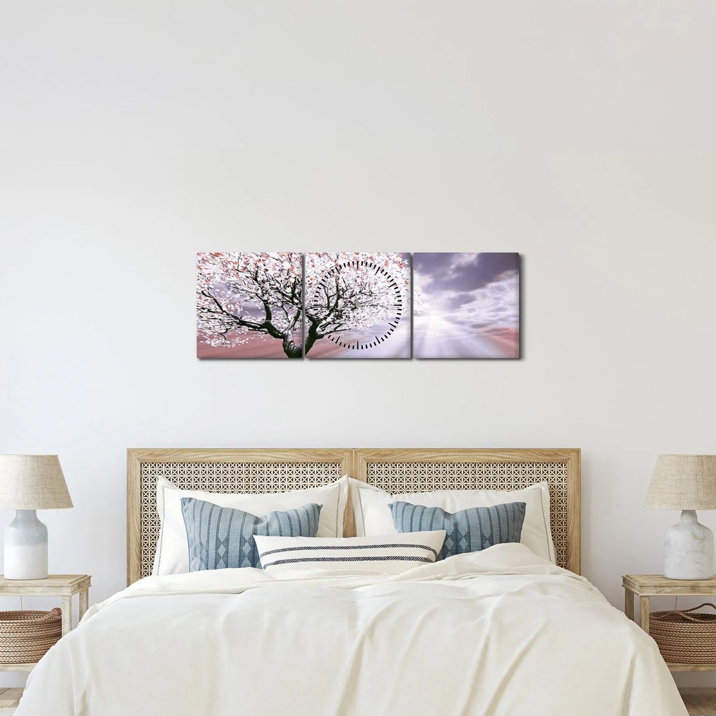 Czerwony obraz drzewa (z zegarem) (90x30 cm)