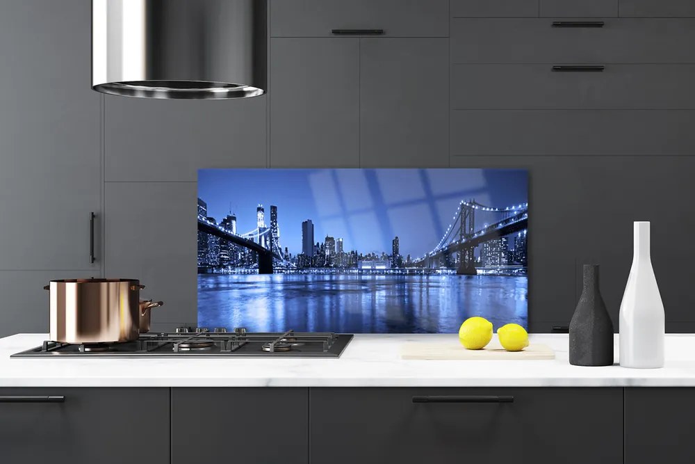 Panel Szklany Most nad Wieczornym Miastem