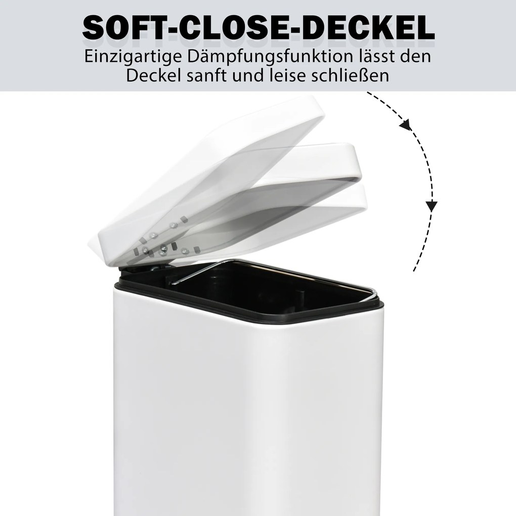 HOMCOM Kosz na śmieci 5L z pedałem i pokrywą do salonu Biały elegancki design łatwe czyszczenie | Aosom PL