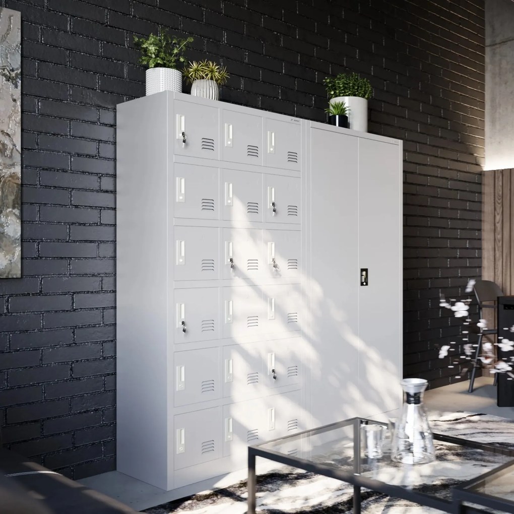 Szafa skrytkowa zamykana na klucz Karol 90x40x185 cm szara