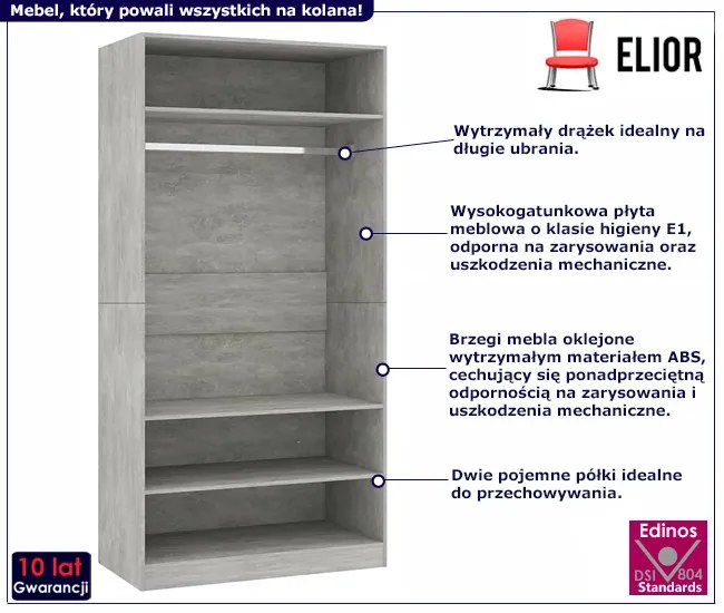 Nowoczesna szafa z drążkiem i półkami beton Wedis