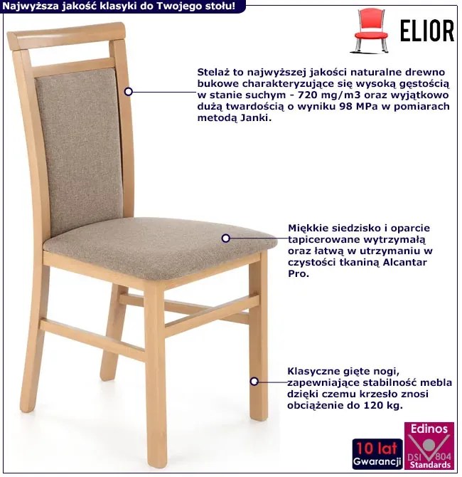 Krzesło drewniane tapicerowane dąb artisan + jasny brąz W8-H45