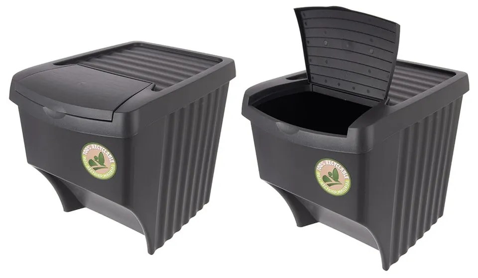 Czarne plastikowe kosze na śmieci do segregacji odpadów 3x22 l zestaw 3 szt. – Orion