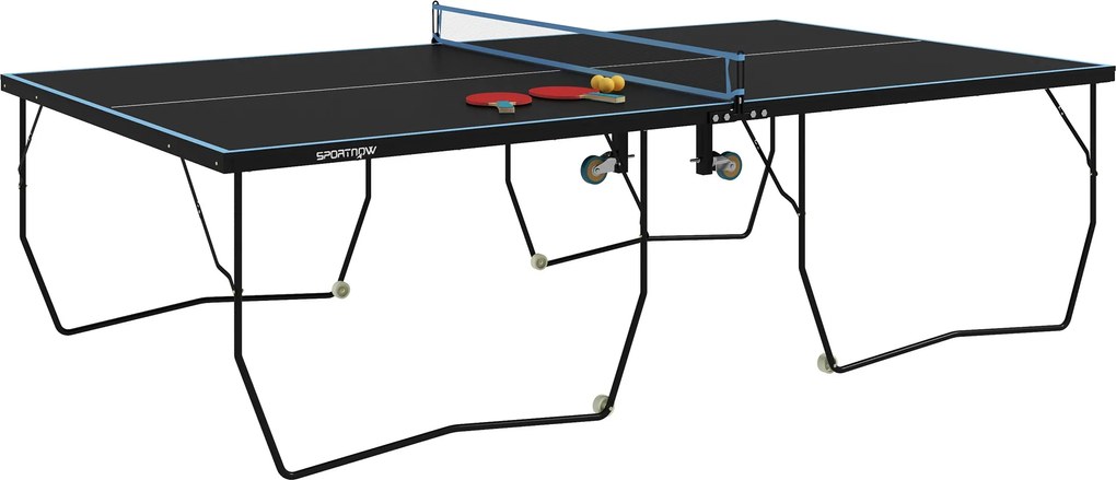 SPORTNOW Stół do Tenisa Stołowego, Składany, 8 Kółek, Rama Malowana Proszkowo, MDF, 274 x 152,5 x 76 cm, Czarny