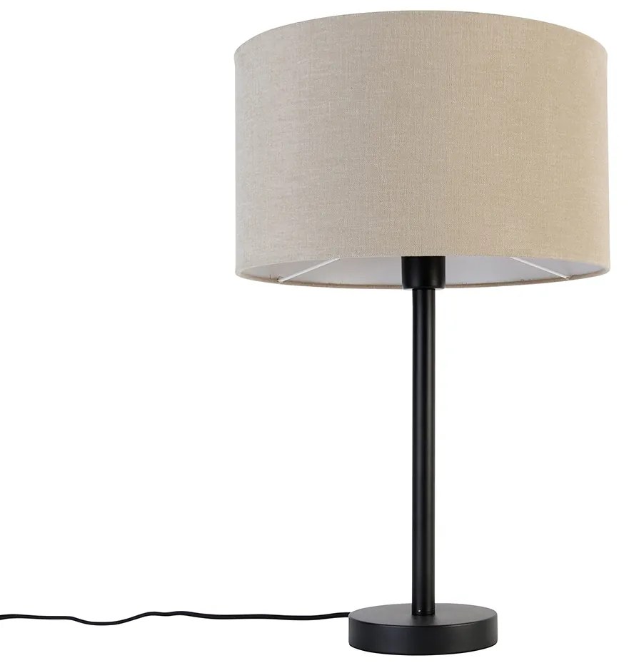 Nowoczesna lampa stołowa czarna z jasnobrązowym abażurem z tkaniny 35 cm - Simplo