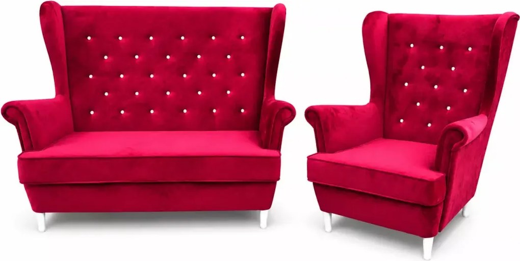 Nowoczesny tapicerowany zestaw - sofa uszak 2 osobowa i fotel uszak