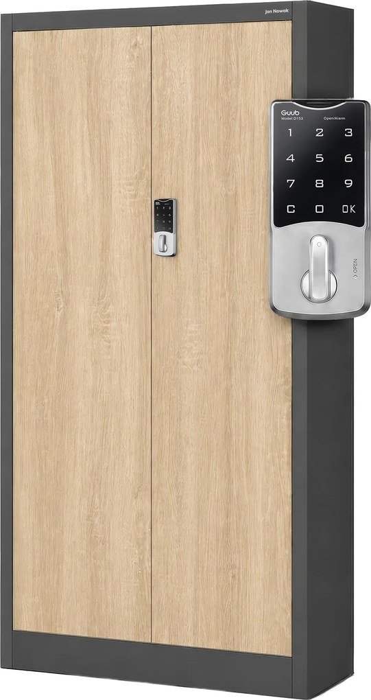 Szafa biurowa metalowa z zamkiem na szyfr antracytowa/dąb sonoma, 900x1850x400 mm: DANIEL Eco Design
