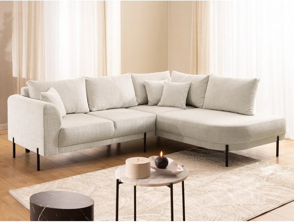 Beżowy narożnik z tkaniny szenilowej (prawostronny/w kształcie litery L) Mauris – Ropez