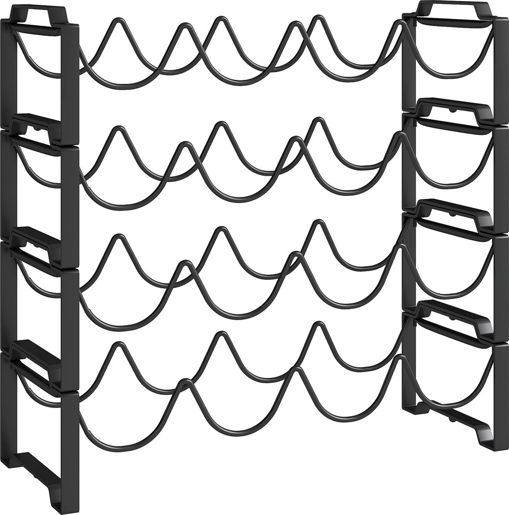 HOMCOM 4-poziomowy Regał na Wino, wolnostojący dla 16 butelek, Metal, Czarny