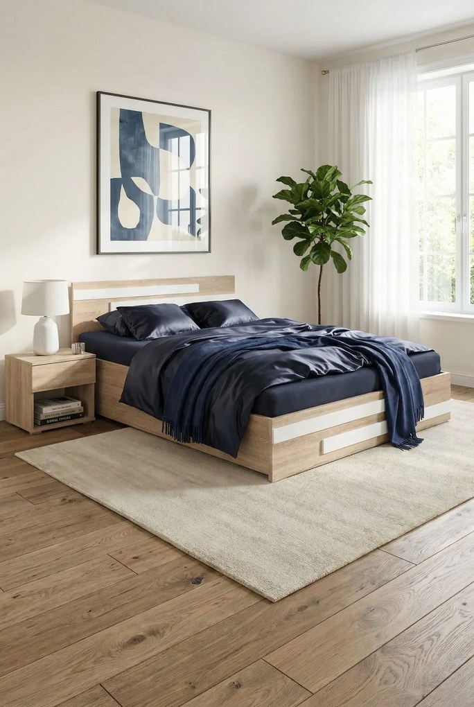 Skandynawskie łóżko z materacem dąb sonoma 120x200 cm H6-R60