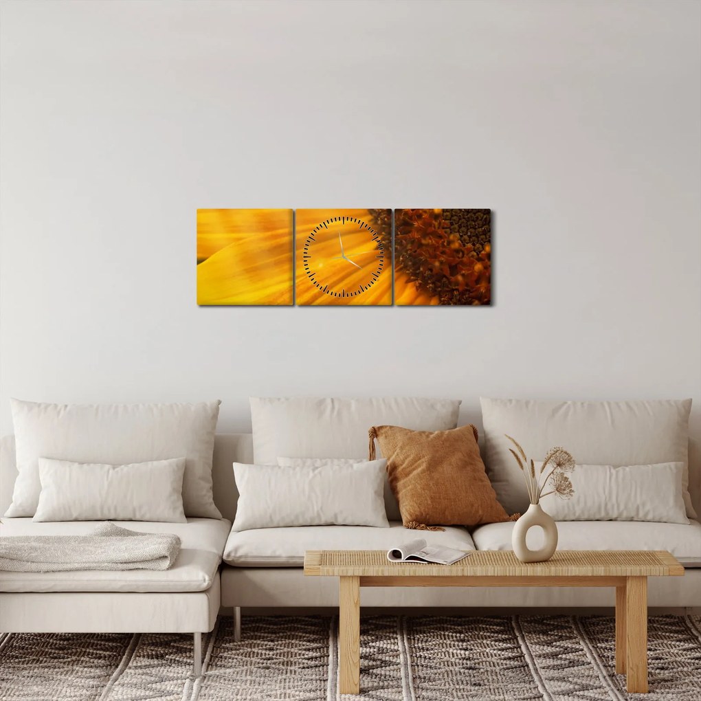 Obraz - Słoneczniki (z zegarem) (90x30 cm)