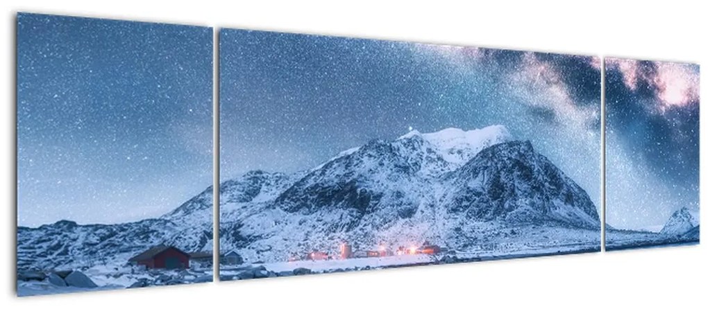 Obraz gór z gwieździstym niebem (170x50 cm)