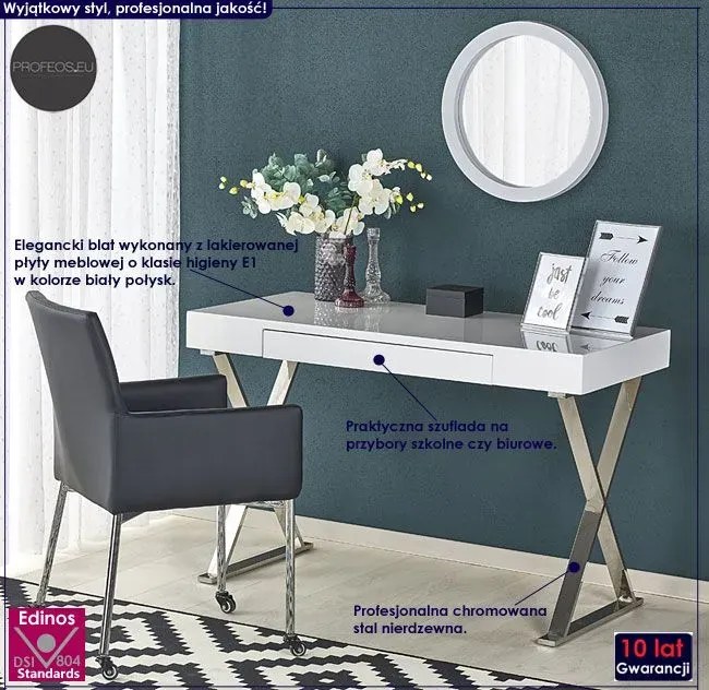 Biurko lakierowane glamour biały połysk W8-M84