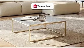 Designerski stolik kawowy ARETHA marki Pascal Morabito- Marmur i metal - Biało-złoty