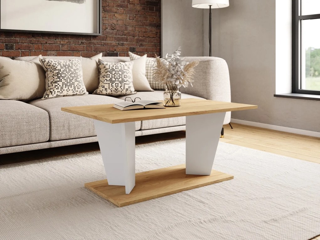 Nowoczesna ława pokojowa Viola II dąb hikora/biały mat