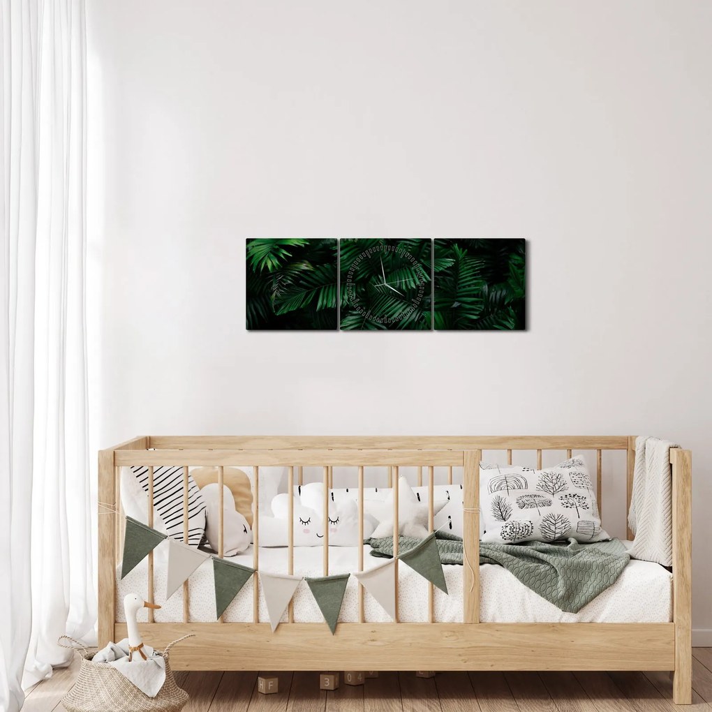 Obraz - Paprocie tropikalne (z zegarem) (90x30 cm)