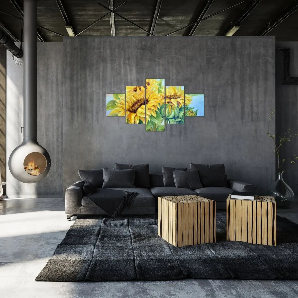 Obraz kwitnących słoneczników (125x70 cm)