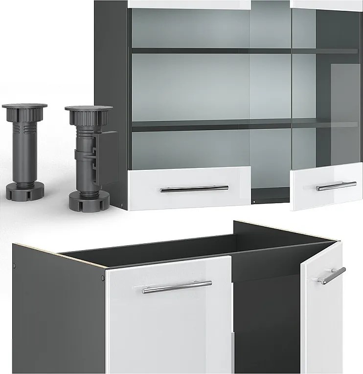 Aneks kuchenny biały wysoki połysk/antracyt 200x60x81.6 fame-line