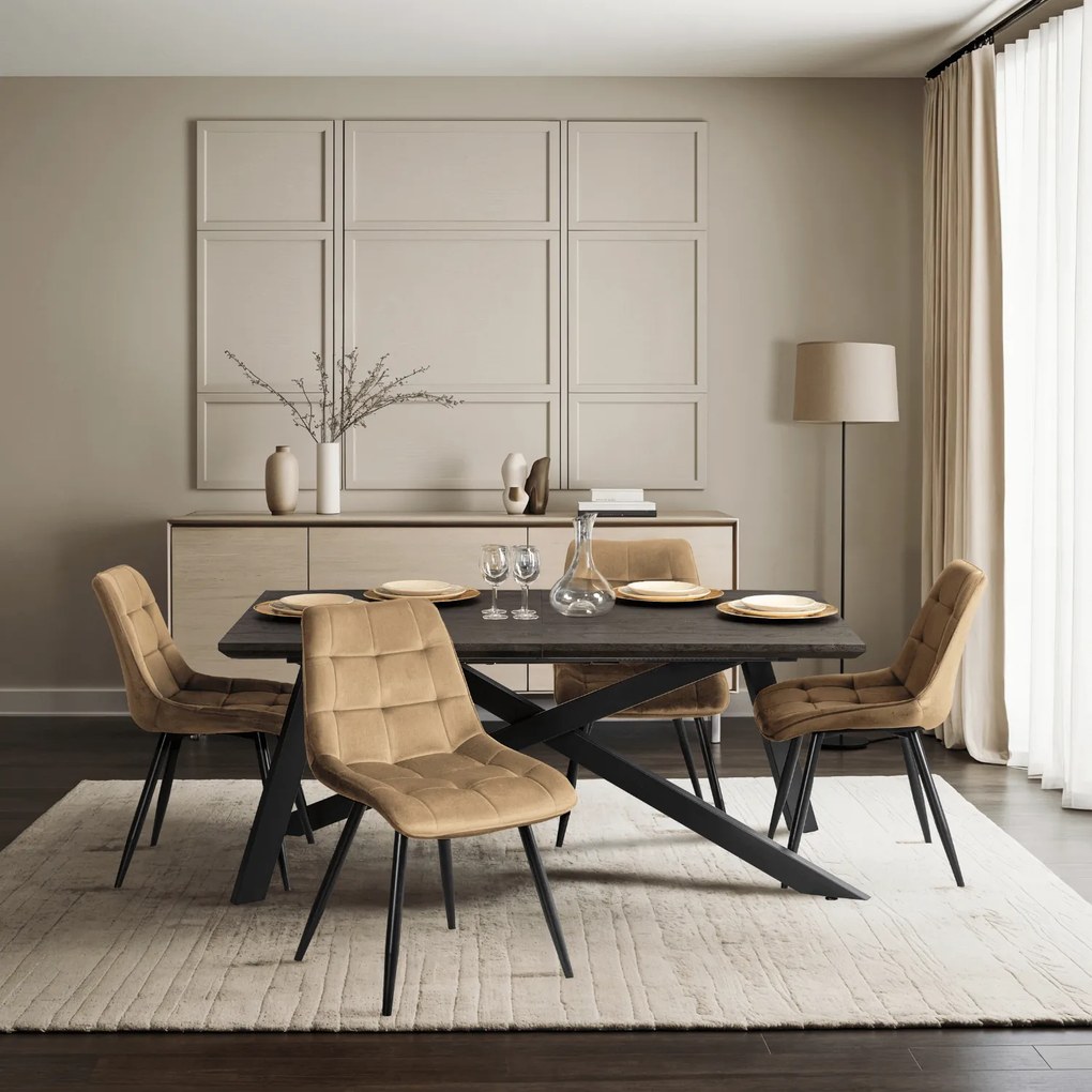 Stół Prostokątny Rozkładany HAMILTON 160-200 cm Czarny Nowoczesny Loft