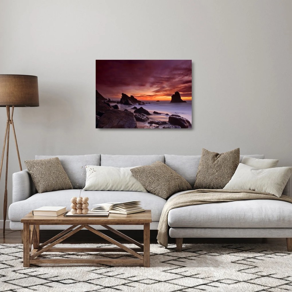 Obraz na szkle zachodu słońca na wybrzeżu (70x50 cm)