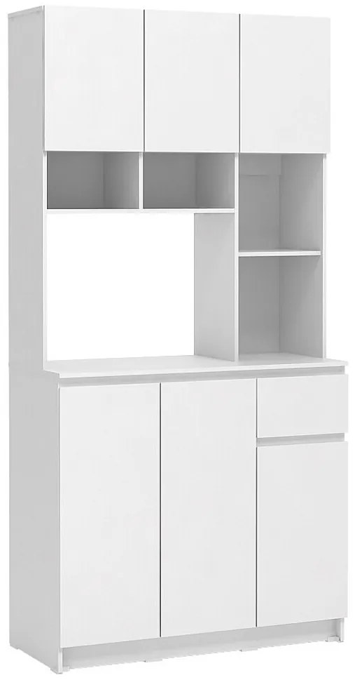 Bufet kuchenny z 6 drzwiczkami, 1 szufladą i 5 wnękami - Biały - NIZALI