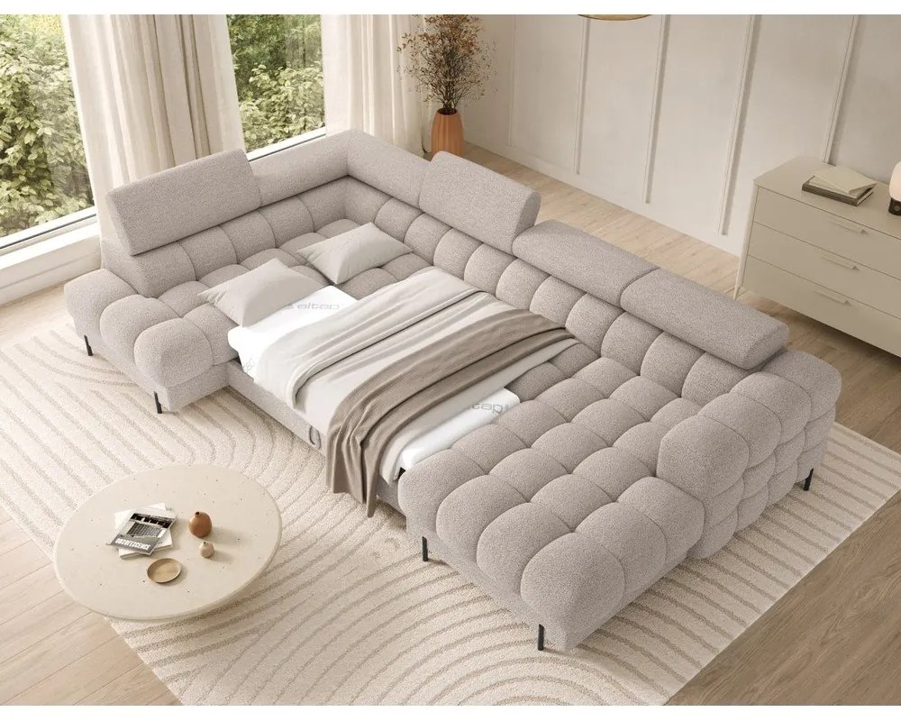 Beżowy rozkładany narożnik z materiału bouclé (lewostronny/w kształcie litery U) Feraria – ELTAP