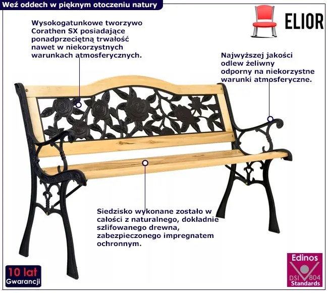 Żeliwna ławka parkowa z motywem róży P7-D64