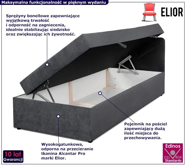 Tapicerowany szary tapczan z pojemnikiem S3-H80
