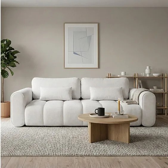 Sofa SOUTH 245x103 cm rozkładana z funkcją spania, w tkaninie GERRA 65 jasnoszarej