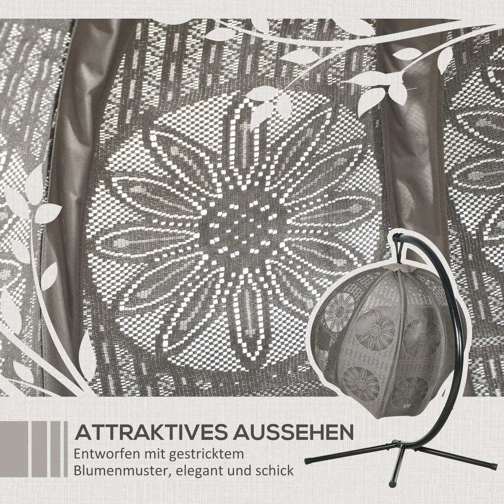 Outsunny Wiszący Fotel Ogrodowy, Koszykowy, Styl Boho, 116 x 125 x 172 cm, Piaskowy + Czarny