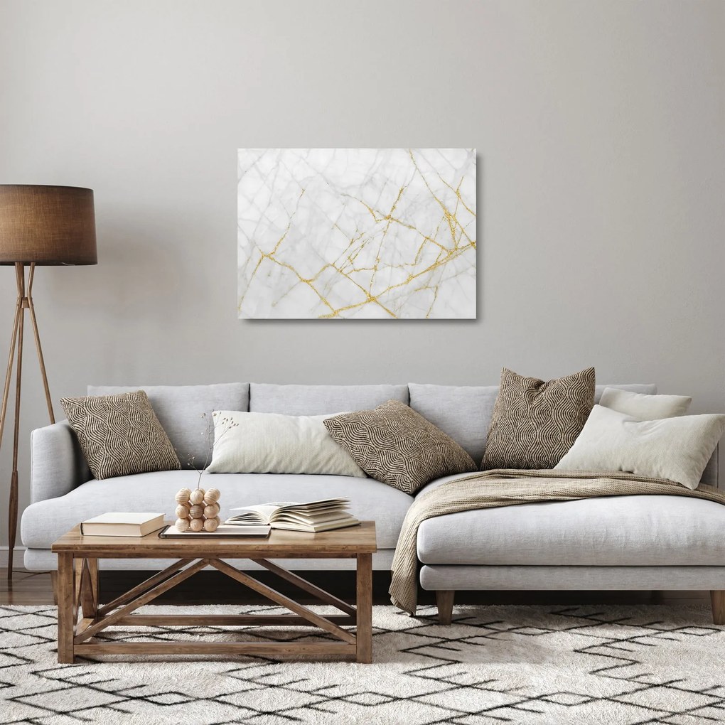 Obraz na szkle - Biało - złoty marmur (70x50 cm)