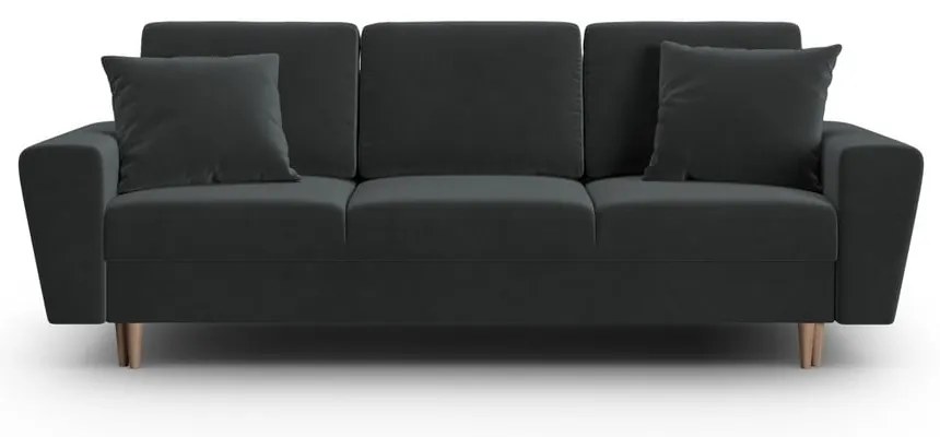 Ciemnoszara aksamitna rozkładana/ze schowkiem sofa 235 cm Kyoto – Cosmopolitan Design