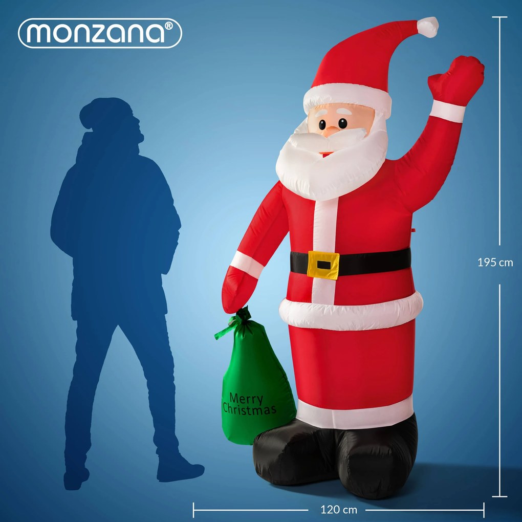 Monzana Nadmuchiwany Mikołaj z oświetleniem, 180cm, czerwona