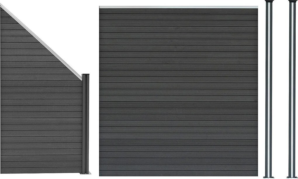 Panel ogrodzeniowy kompozytowy, element kątowy i słupki LED x 2 - szary