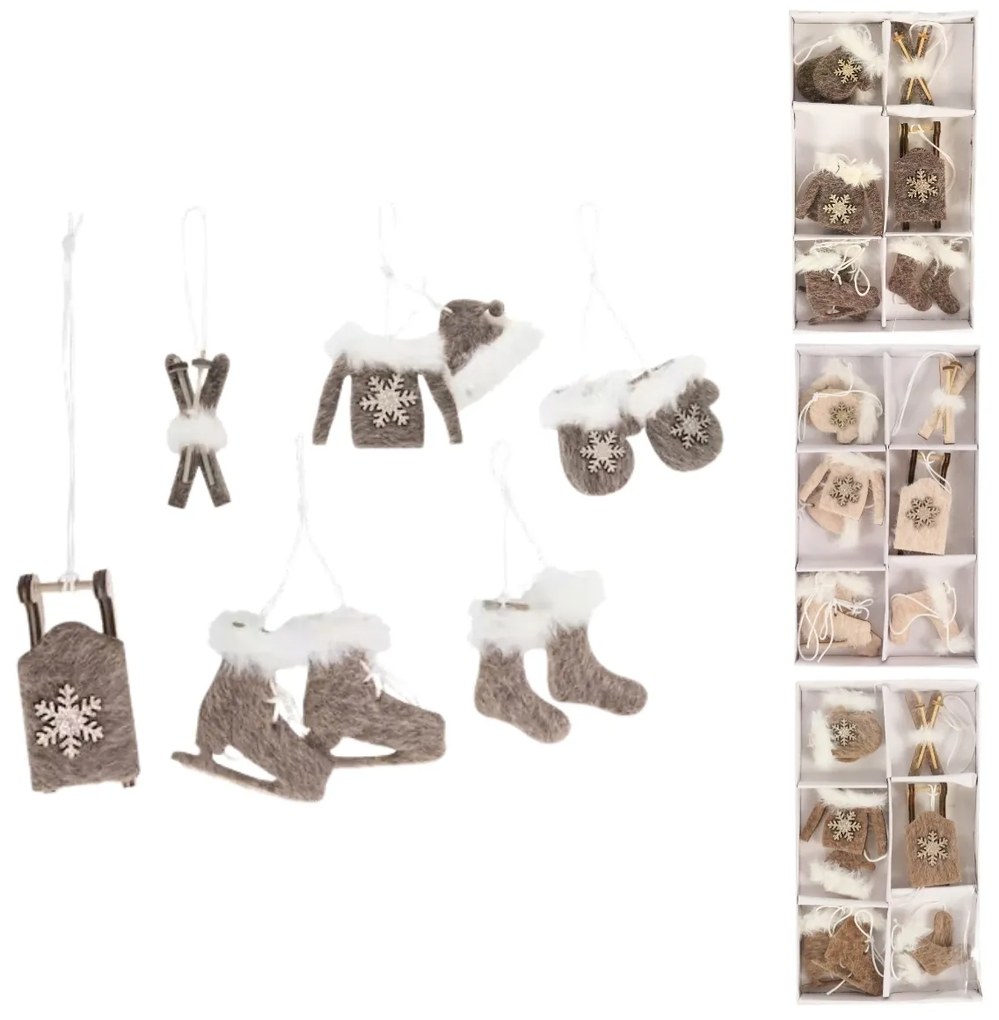 Zestaw świątecznych zawieszek dekoracyjnych CHRISTMAS SYMBOLS 6 sztuk - różne kolory